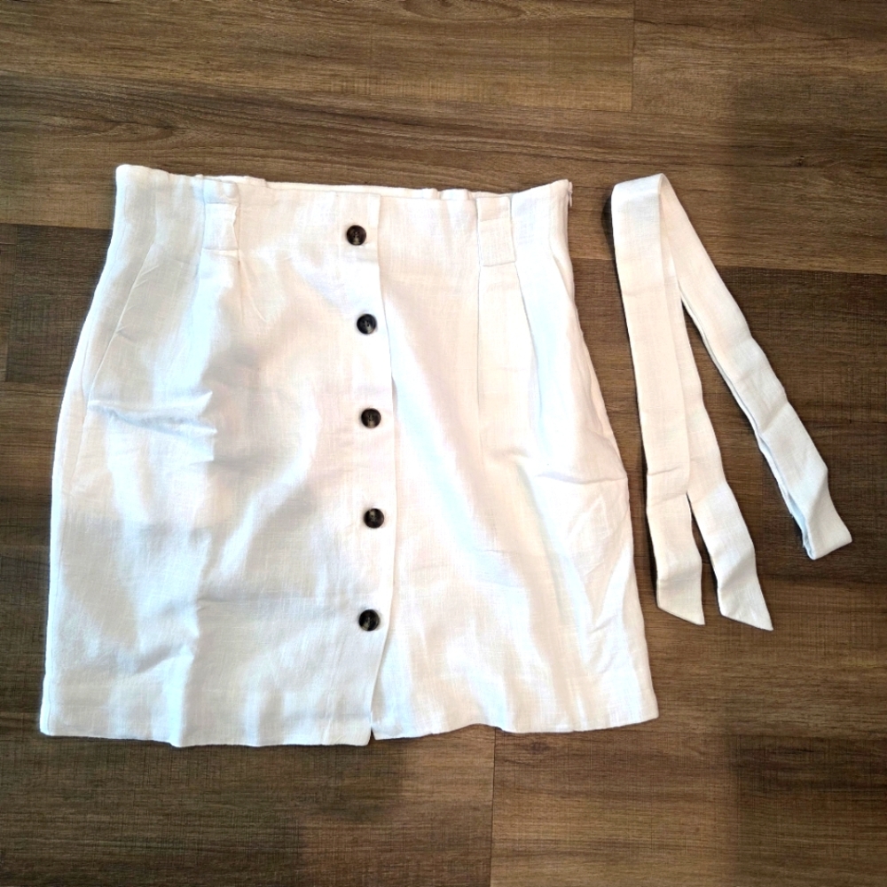 H&M White Linen-Blend Skirt